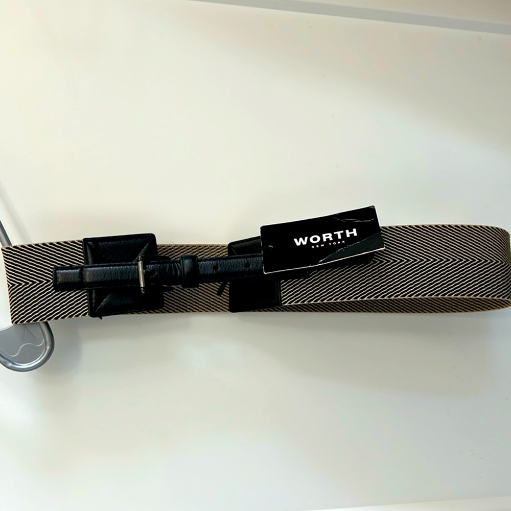 NWT - Women’s Worth Belt Size LG, Flax and Black Herringbone Stretch Belt